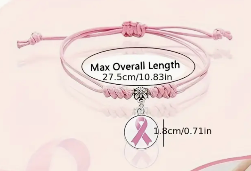 Breast Caner Awareness Bracelets Pink Ribbon Braided